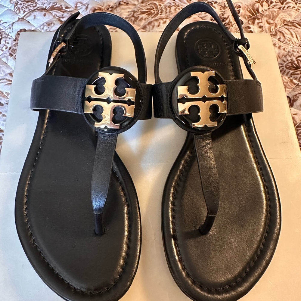 Tory Burch Black and Gold Sandals